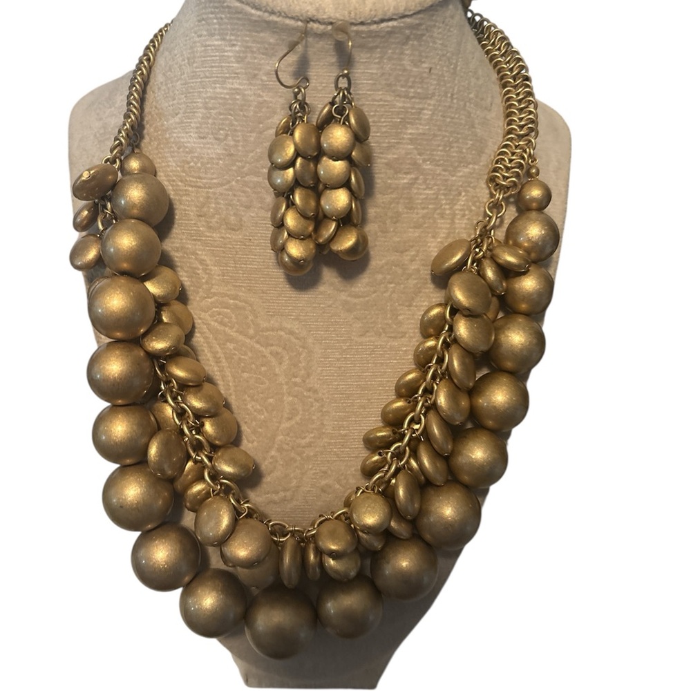 Elegant Gold Statement Necklace and Earring Set